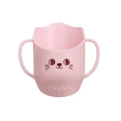 Cana antrenament cu manere pentru copii Akuku BabyMug Pink Cat,capacitate 150ml,materiale sigure fara BPA,margine tesita ce permite bautul fara a inclina capul pe spate,comptibil masina de vase