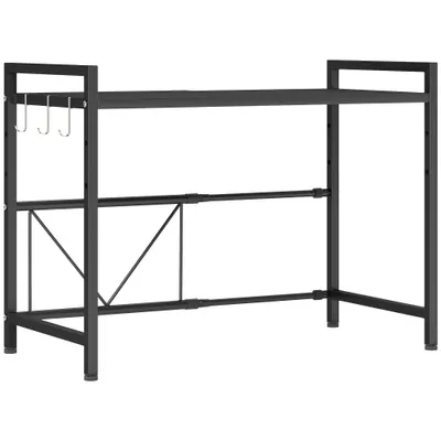 HOMCOM Suport extensibil pentru cuptor cu microunde pe 2 niveluri cu 3 cârlige, din metal, negru | Aosom Romania