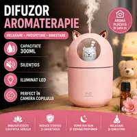 Umidificator de aer cu ultrasunete, difuzor aromaterapie 300ML, cu iluminat LED, pentru casa si birou STH-1