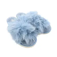 Papuci de casă pufoși damă Antonio, bleu, confort premium, poliester + talpă EVA