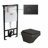 Set vas wc suspendat negru mat,rimless, Foglia Bristol si rezervor incastrat cu clapeta de actionare neagra, Alcadrain