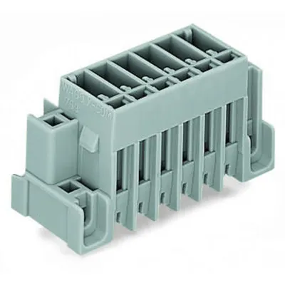THT male header; 1.0 x 1.0 mm solder pin; straight; Feedthrough flange; Pin spacing 5 mm; 2-pole; gray