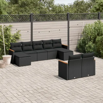 Gossi set mobilier de gradina cu perne, 9 piese, negru, poliratan