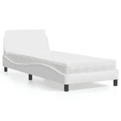 vidaXL Pat cu saltea, Dover, alb, 80x200 cm, piele ecologică