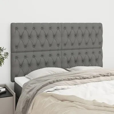 vidaXL Tăblie de pat gri închis 160x7x118/128 cm, material textil