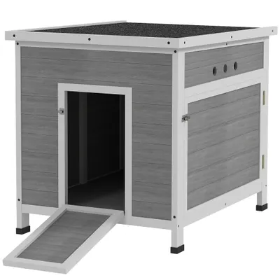 PawHut adăpost pentru rațe din lemn cu acoperiș din asfalt, podea detașabilă, ușă laterală, adăpost pentru păsări cu orificii de ventilație, rezistent la intemperii coteț pentru gâște adăpost pentru găini Gri deschis 63 x 82 x 76 cm | Aosom Romania