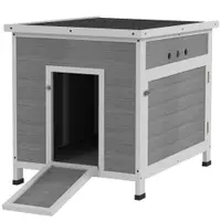 PawHut adăpost pentru rațe din lemn cu acoperiș din asfalt, podea detașabilă, ușă laterală, adăpost pentru păsări cu orificii de ventilație, rezistent la intemperii coteț pentru gâște adăpost pentru găini Gri deschis 63 x 82 x 76 cm | Aosom Romania