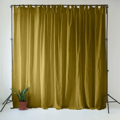 Draperie galben ocru-verde din in 140x250 cm Moss Green – Linen Tales