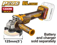 Polizor Unghiular Brushless 20V 125mm 1200W cu variator turatie, 9000rpm, fara acumulator INGCO – CAGLI221253