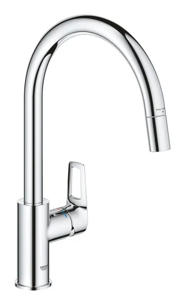 Baterie bucatarie Grohe Bauloop 30543000, 3/8 inch, inalta, tip C, dus extractabil, Crom