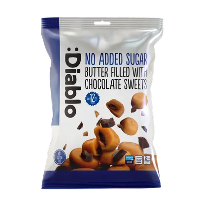 Drosuri fara zahar cu unt si umplutura de ciocolata, 75g, Diablo