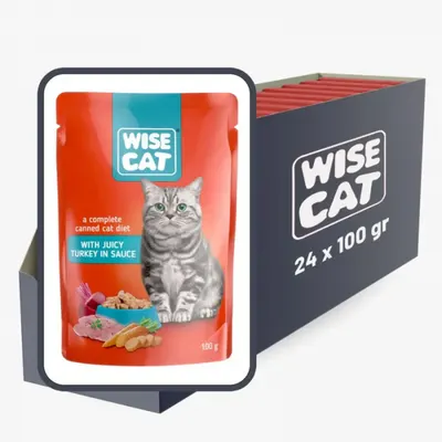 Set 24 buc x 100 gr Hrana umeda pentru pisici Wise cu curcan