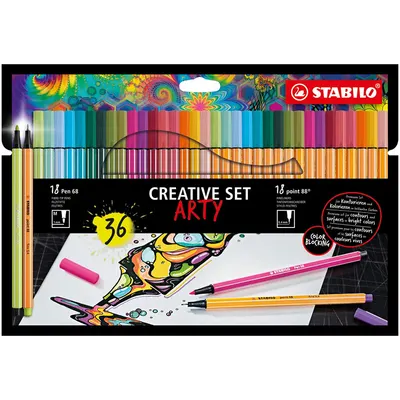 Set coloriaj 36buc/set, Arty, Point 88+ Pen 68, Stabilo