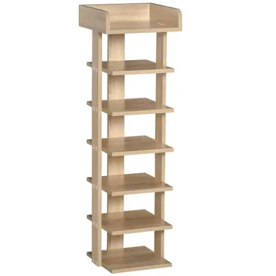 HOMCOM Dulap pentru pantofi din Lemn pentru Hol, Raft pentru 6 Pantofi cu Spatiu de depozitare, 32x30x104cm, stejar | Aosom Romania