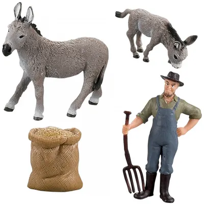 Set de joacă Rappa - Fermă de măgari în cutie, 4 piese