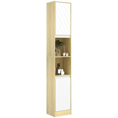HOMCOM Dulap Baie Înalt Spațios, Mobilier de Baie cu 2 Dulapuri și Rafturi Reglabile, 30x24x170 cm, Lemn Natural | Aosom Romania