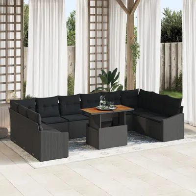 Gossi set de canapea de gradina , 11 piese, cu perne, ratan sintetic negru