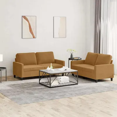 vidaXL Set de canapele cu perne, 2 piese, maro, catifea