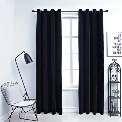 vidaXL Draperii opace cu inele, 2 buc., negru, 140 x 245 cm, catifea