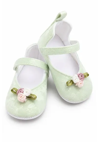 Balerini bebe vernil eleganti cu floricele decorative - comozi si delicati pentru fetite