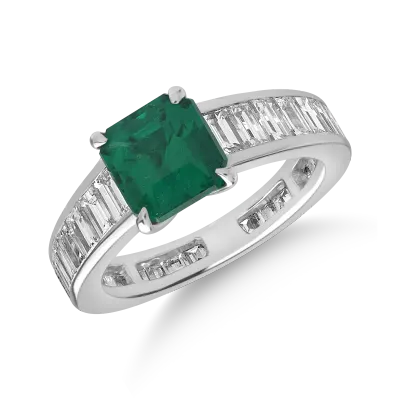 Inel din aur alb cu smarald de 2.1ct si diamante de 2.4ct