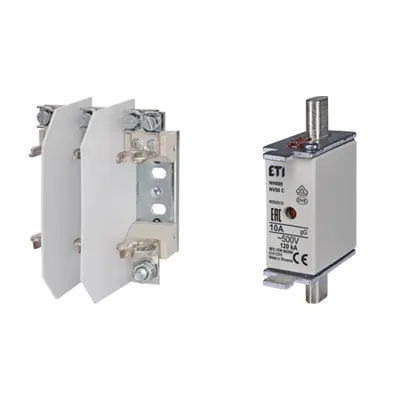 Pachet Protectie Circuit Trifazat: Soclu Siguranta Fuzibila NH00/NH000 3P (M8/M6), Siguranta Fuzibila NH000 gG 10A 500V