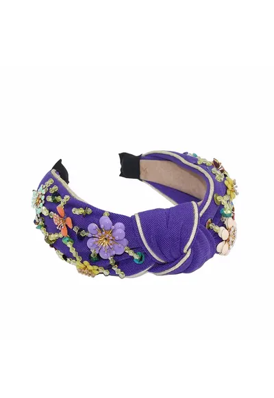 Bentita mov - cu nod si aplicatii florale - Mintha C3 - Textil