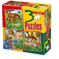 Colectie 3 Puzzle Copii, 6, 9, 16 Piese, Animale Domestice Mari