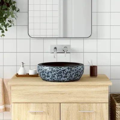 Gossi lavoar de blat, negru si albastru, rotund, Φ41x14 cm, ceramica