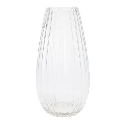 Vază decorativă din sticlă transparentă canelată, 15x30 cm