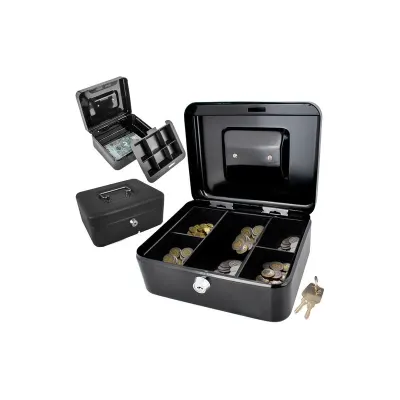 Cutie metalica pentru depozitat bani si documente, 2 chei incluse, 20x16x9cm, negru