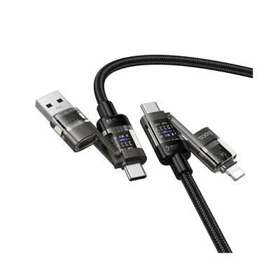 Cablu USB-C/USB-A si USB-C/Lightning, 4 in 1, Hoco U151, Transfer date, 240W, Textil, Negru Engros