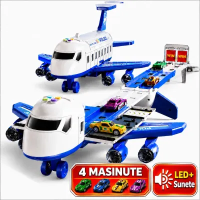 Set Jucarie Avion Transportator cu Masinute pentru copii, Albastru - Default Title