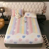 Cearsaf CoCoLiNo, JoJo Home, cu Elastic, 180x200x25cm, 2 fete de perne, 50x70cm, Alb, Multicolor, Dungi, Inimioare