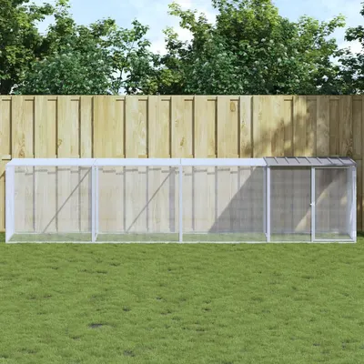 vidaXL Coteț pui cu acoperiș gri deschis 403x98x90 cm oțel galvanizat