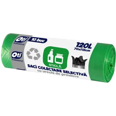 Saci Menajeri Colectare Selectiva, Sticla, 70 x 112 cm, 120 l, Verzi, 10 Bucati