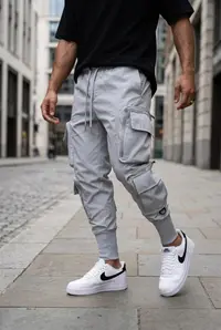 Pantaloni de trening cargo, gri, conici y093