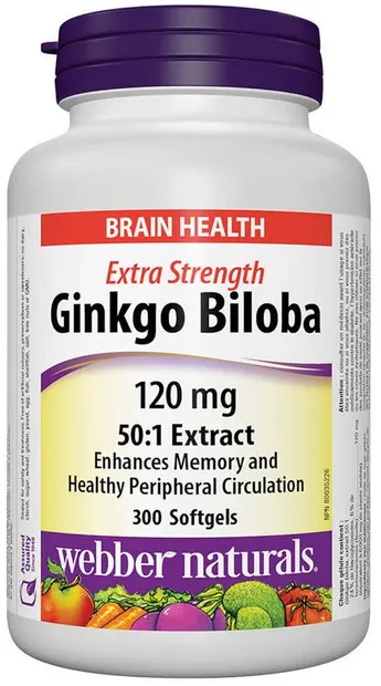 Ginkgo Biloba Extra Strength, 120 mg, 300 capsule gelatinoase moi, Webber Naturals