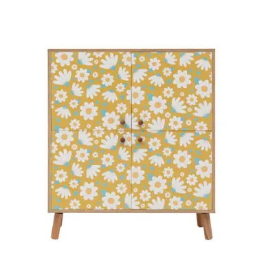 Comoda MULTILUX POSY, stejar sonoma + galben + alb, 95x36x111 cm