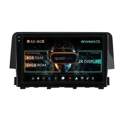 Navigatie 2K Honda Civic X Sedan (2015-2021), Android, S-Quadcore 4GB RAM + 64GB ROM, 9.5 Inch - AD-BGS90042K+AD-BGRKIT004