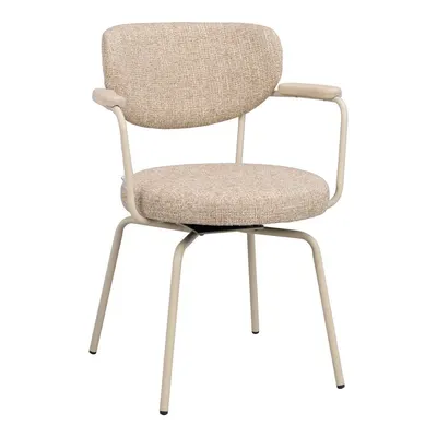 Scaun de dining bej/crem cu cotiere din metal Merrick – Rowico
