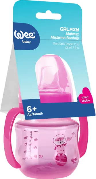 Cană de tranziție cu mânere Wee Baby - Galaxy, PP, 125 ml, roz