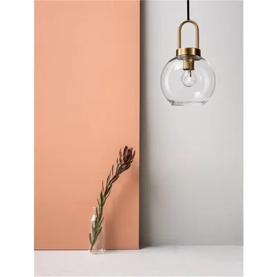 Lampa suspendata IRVINE Sticla clara& Negru Cord & Alama aurie Metal LED E27 1x12 Wat 230 Volt IP20 Fara bec