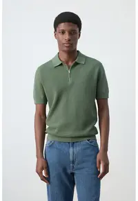 Tricou polo cu fenta cu fermoar - Verde feriga