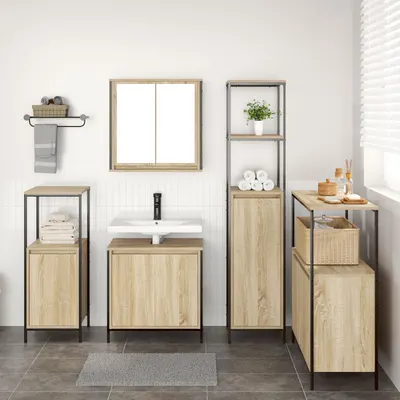 Gossi set mobilier baie din lemn prelucrat in stejar sonoma