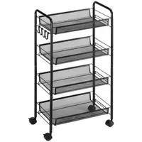 HOMCOM Cărucior Utilitar cu 4 Niveluri, Design Rulant cu Coșuri de Plasă și Cârlige, 45x26.5x84cm, Ideal pentru Bucătărie și Birou | Aosom Romania