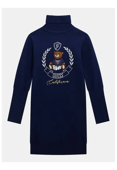 Rochie tricotata cu guler inalt - Bleumarin