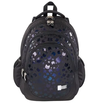 Ghiozdan cu 4 compartimente, St Majewski, St.Right Black Cats, 42 cm, Negru