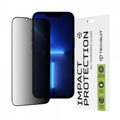 Folie de protectie Ecran Privacy Techsuit pentru Apple iPhone 14 Plus / 13 Pro Max, Sticla Securizata, Full Glue, 111D