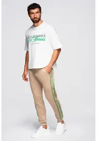 Pantaloni cu snur de ajustare in talie - Verde/Maro camel